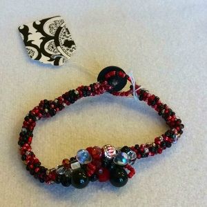 FINAL SALE PRICE CL Designs Red/Black Embellished Crochet Bracelet
